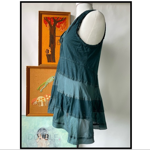 Anthropologie Silk Layers Tiered Tunic Top Sleeveless Tank Teal Blue Green Large - Picture 3 of 7
